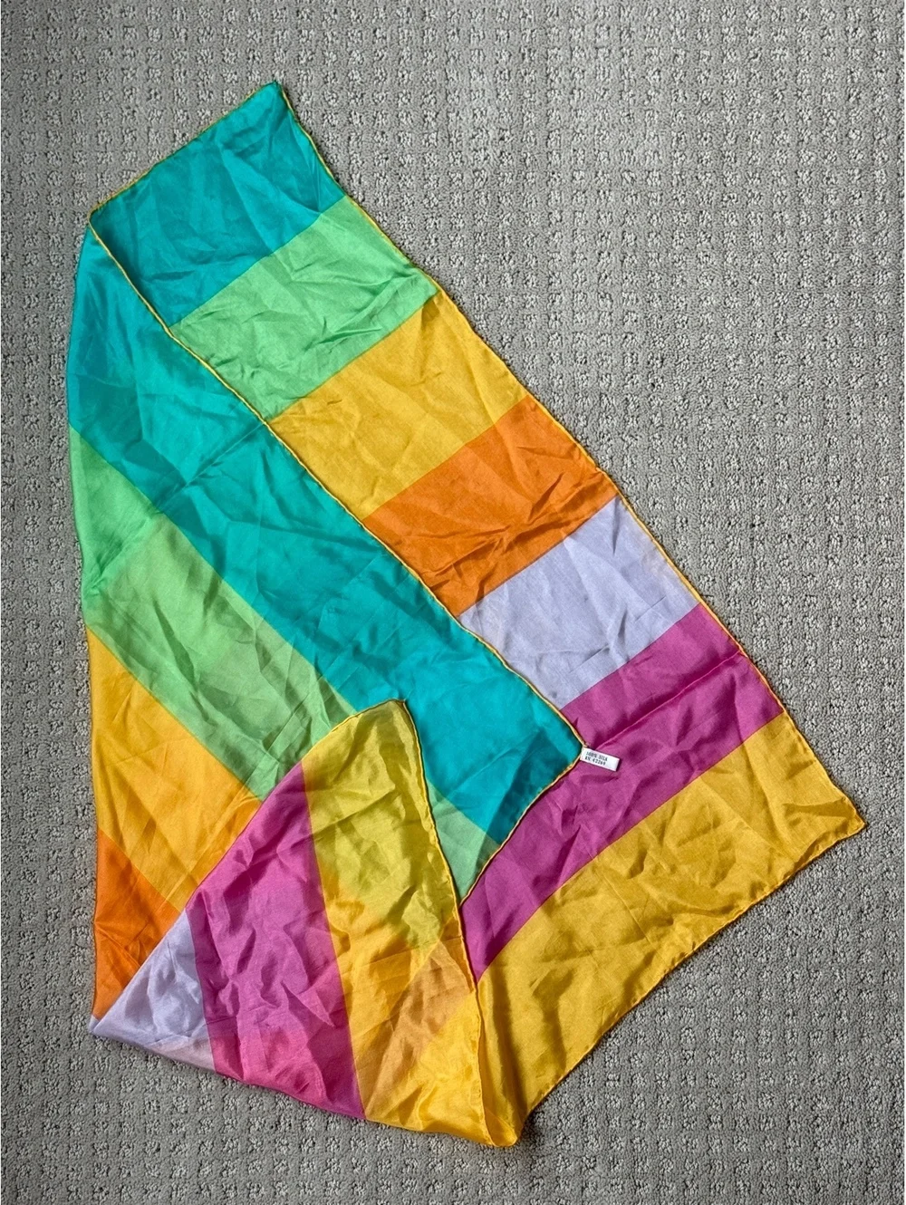 Vintage 100% Silk Color Block Square Scarf 28” Bright Multicolor